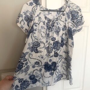 Fashion Bug White and Blue Floral cotton Blouse